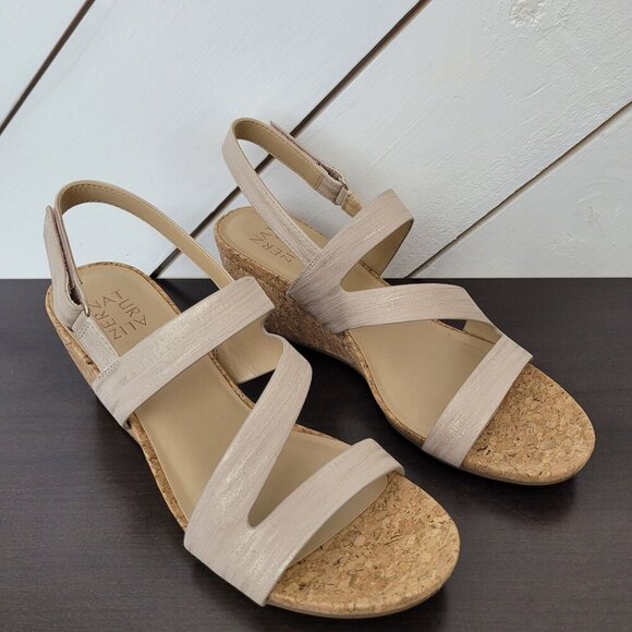NEW Naturalizer Adria Cork Wedge Sandals Fawn Faux Leather 11M Ankle Straps - Picture 2 of 9